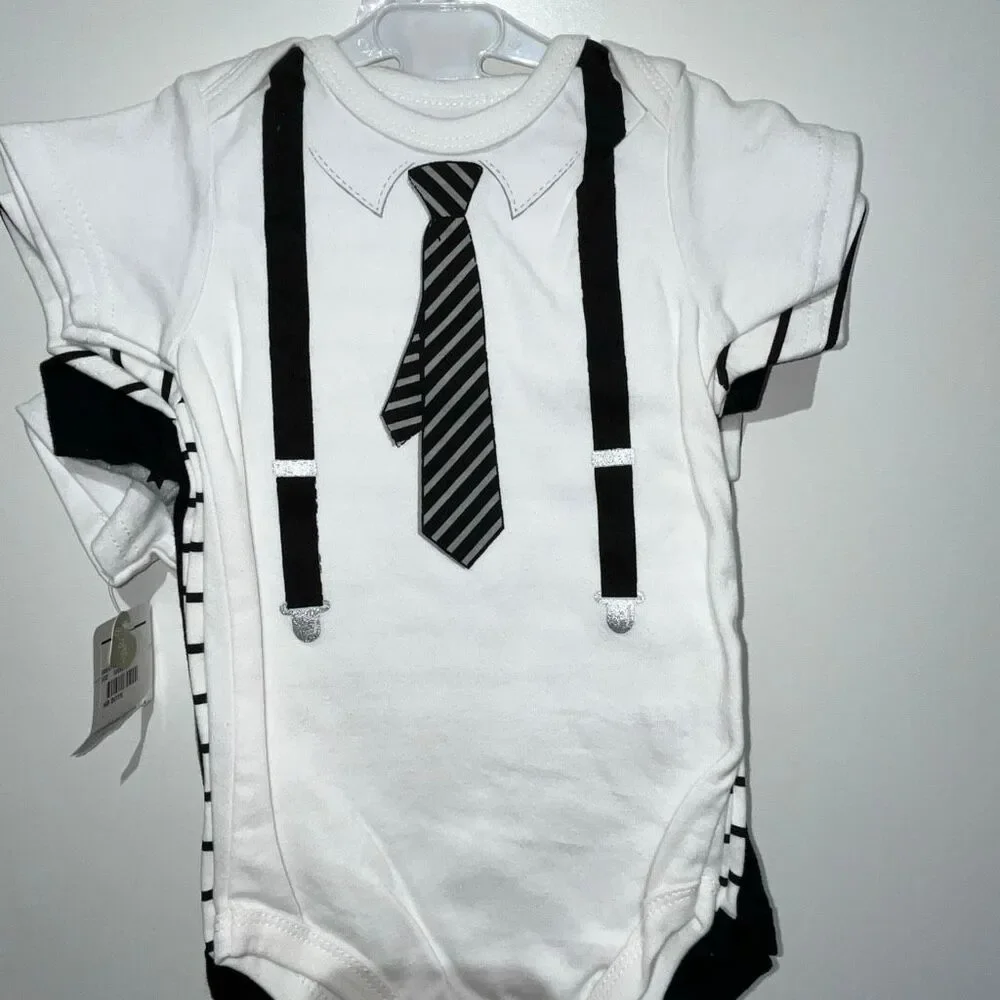 Lot of 5 Little Treasure Baby‎ Boys Bodysuits Black White Size 6-9 Months NWT